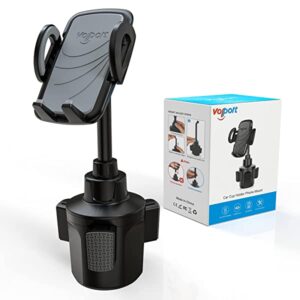 volport Car Cup Holder Phone Mount, Solid Cupholder 360 Degree Rotation Car Bracket Cradle with Adjustable Pole Long Gooseneck, Compatible with iPhone 12 13 Pro Max Mini Samsung Google All Cell Phone